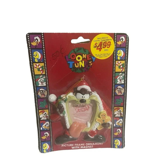 Vtg 1997 Looney Tunes Picture Frame Christmas Ornament Magnet Tasmanian Devil - Picture 1 of 8